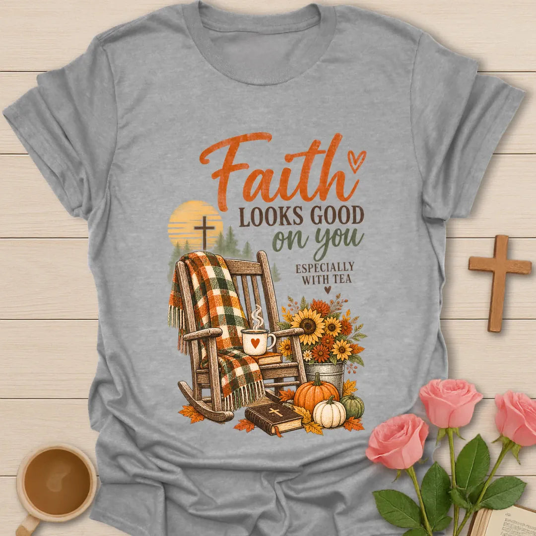 Faith Looks Good shirt with clean modern lettering and a faith-inspired design. - Sport Grey