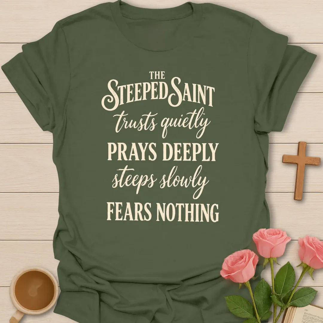 Fear Nothing Christian t-shirt with Isaiah 41:10 inspired lettering - Military Green