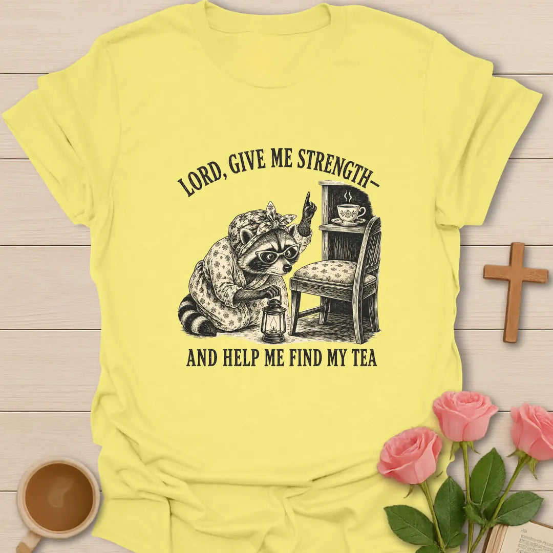 Find My Tea shirt with teacup, playful lettering, and faith-inspired design. - Cornsilk