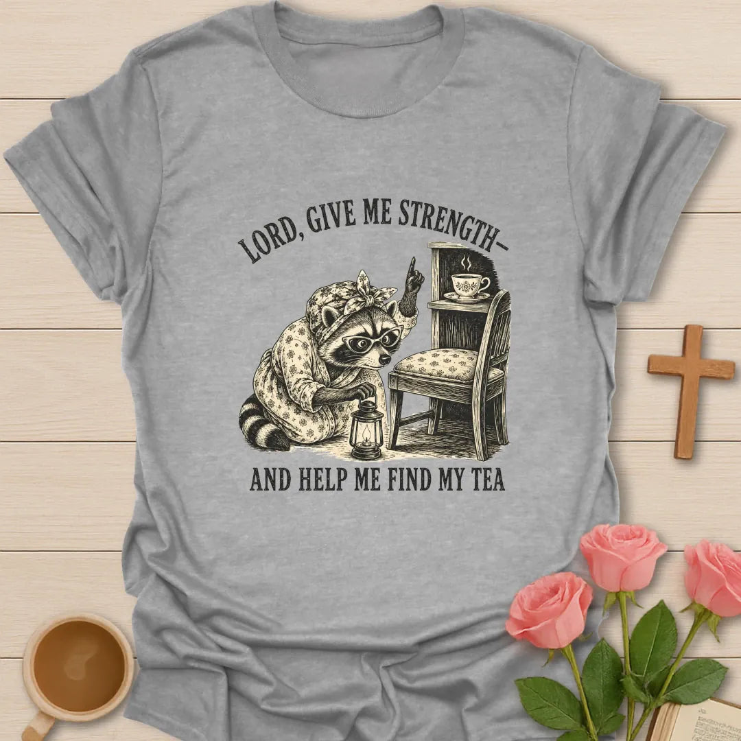 Find My Tea shirt with teacup, playful lettering, and faith-inspired design. - Sport Grey