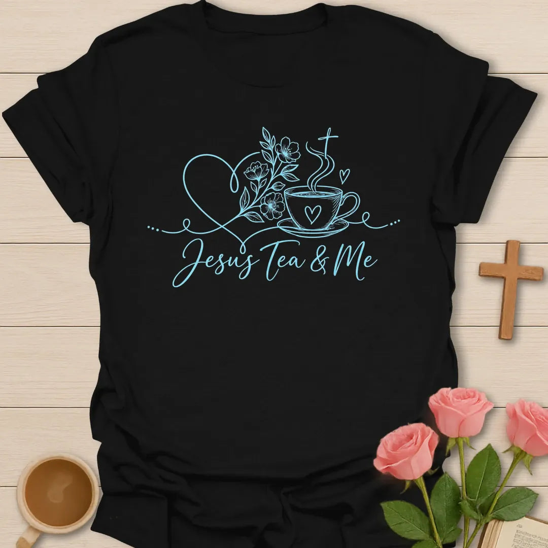 Floral Jesus t-shirt with floral lettering and botanical faith design - Black