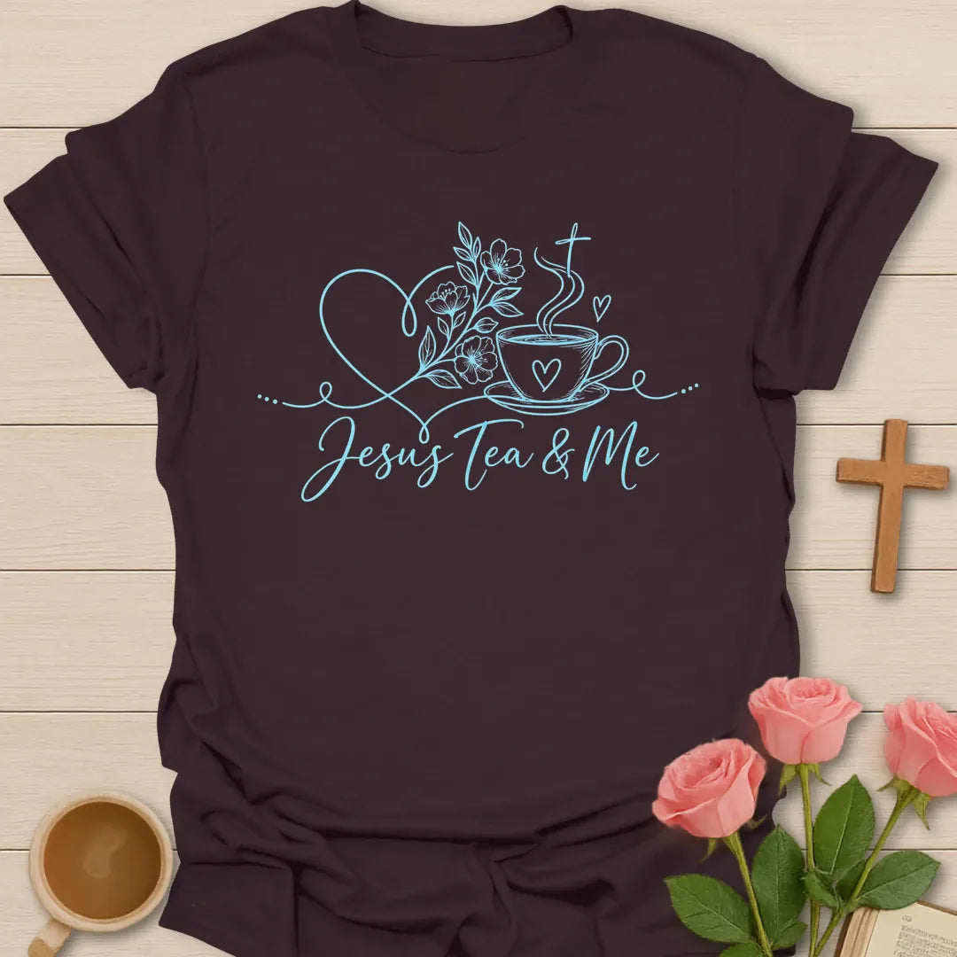 Floral Jesus t-shirt with floral lettering and botanical faith design - Dark Chocolate