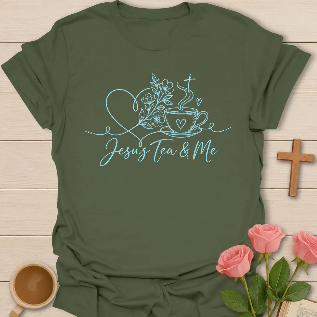Floral Jesus t-shirt with floral lettering and botanical faith design - Military Green