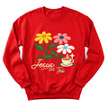 Floral Jesus and Tea sweatshirt with flowers, teacup and faith lettering - Red