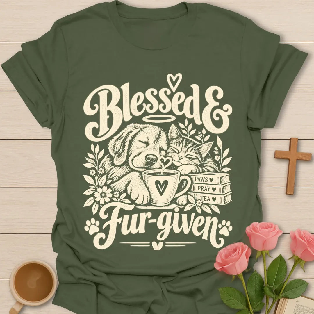 Fur-given T-Shirt with playful pet and faith-inspired lettering. - Military Green