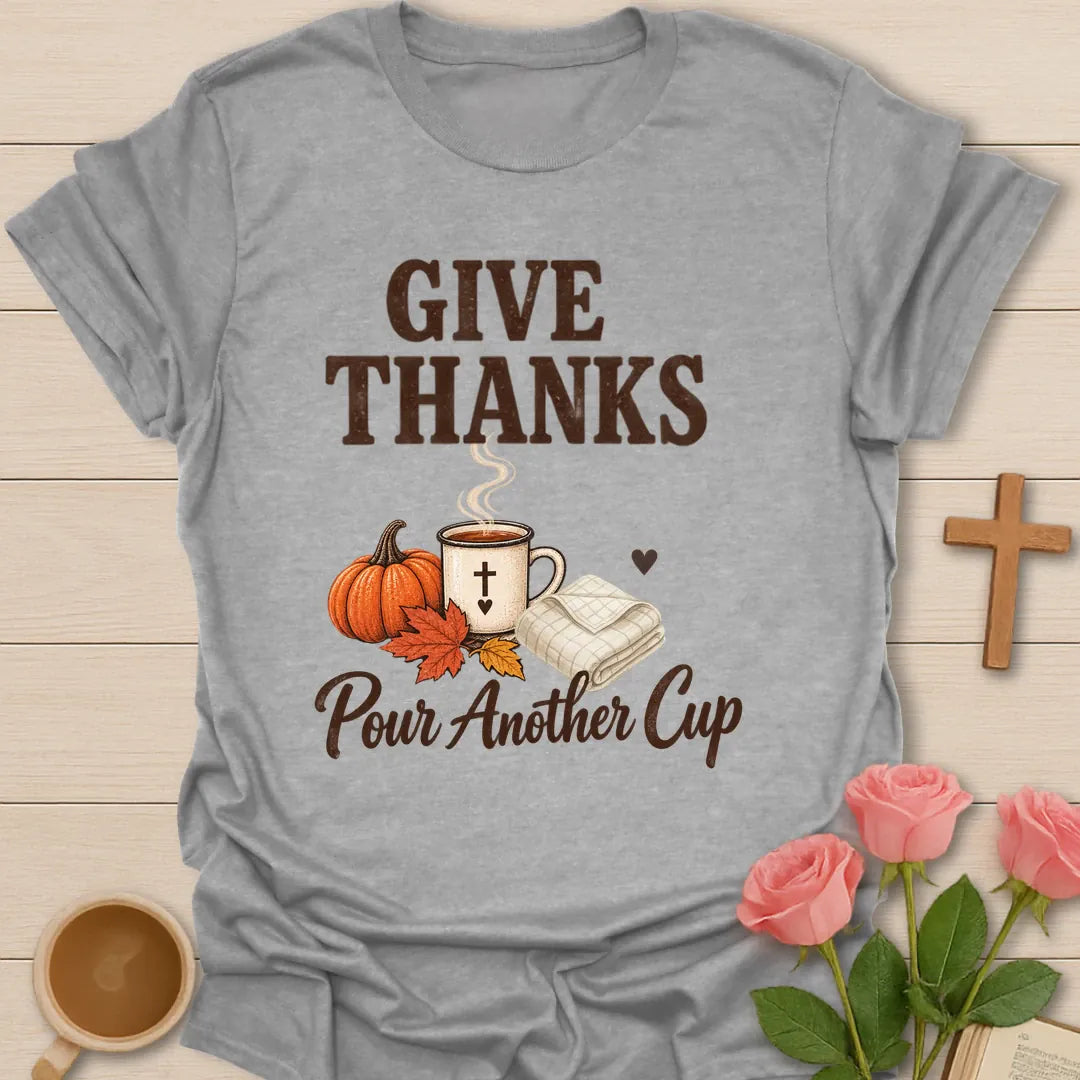 Give Thanks Fall shirt with autumn-inspired lettering and a faith-inspired seasonal design. - Sport Grey