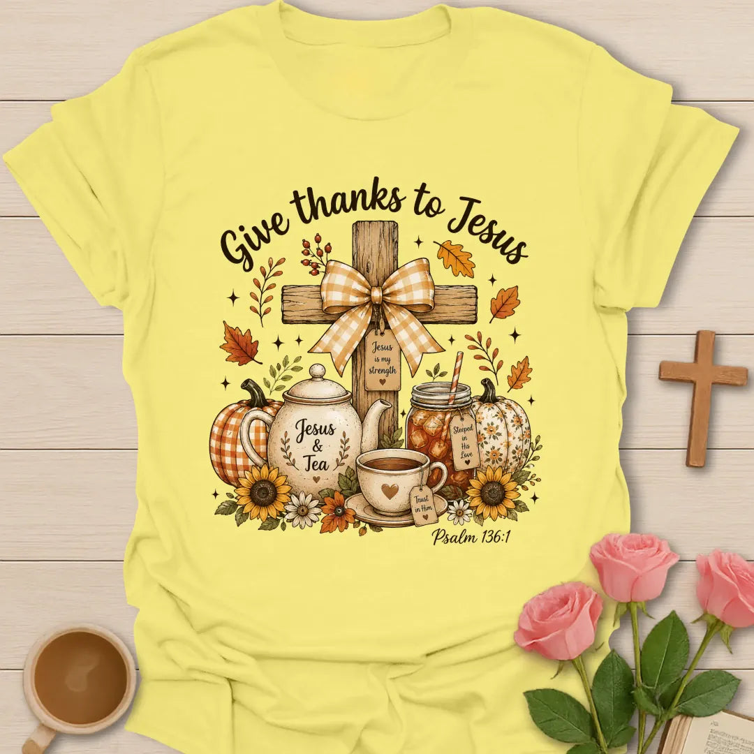 Give Thanks To Jesus shirt with grateful faith lettering - Cornsilk