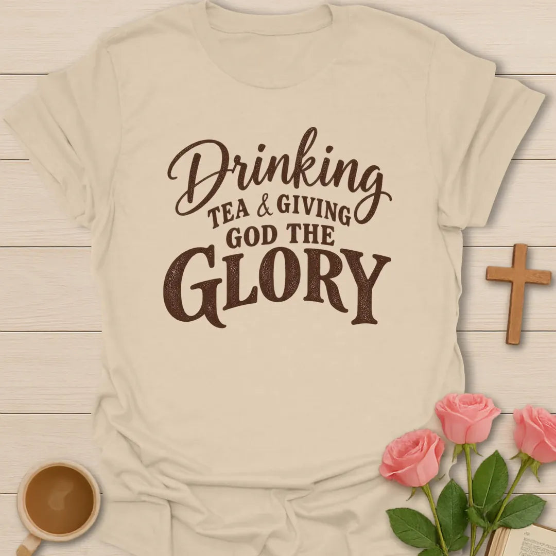 Giving God The Glory shirt with praise-focused faith lettering - Sand