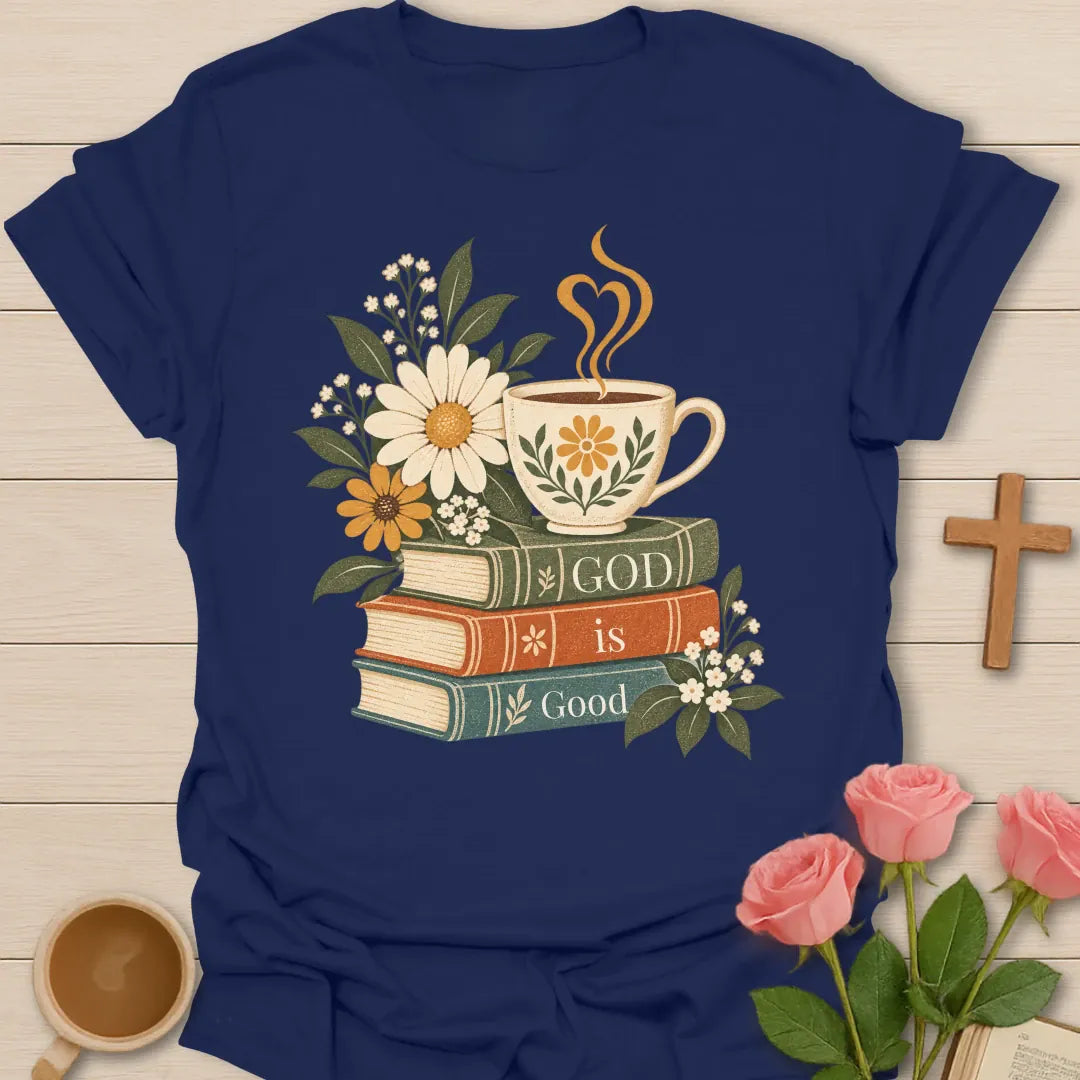 God Is Good Christian t-shirt with faith-inspired lettering - Navy