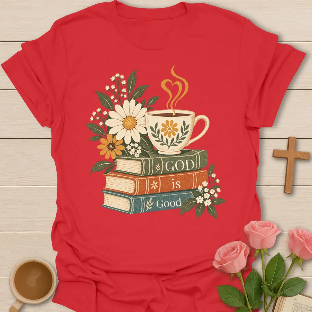 God Is Good Christian t-shirt with faith-inspired lettering - Red