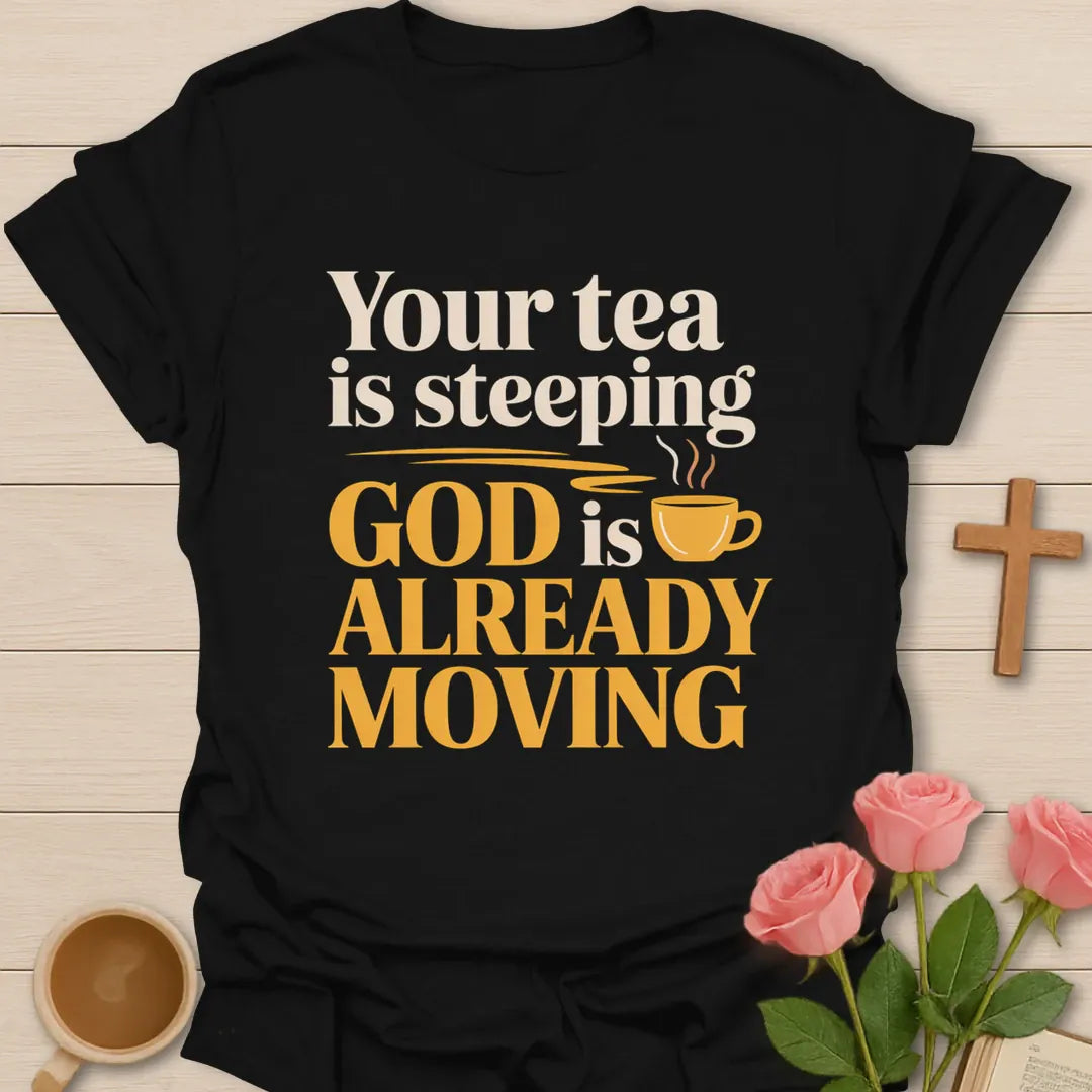 God Is Moving t-shirt with faith-inspired lettering - Black