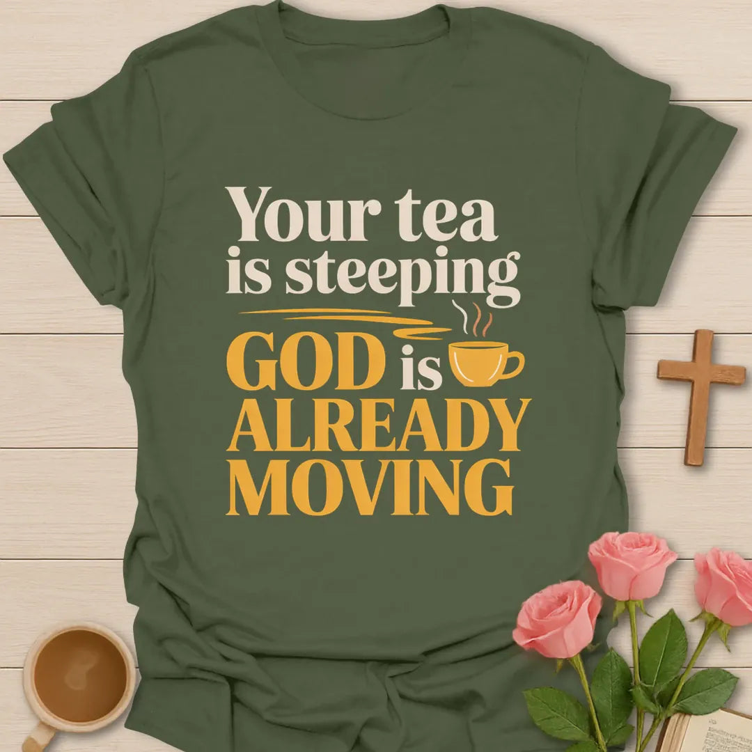 God Is Moving t-shirt with faith-inspired lettering - Military Green