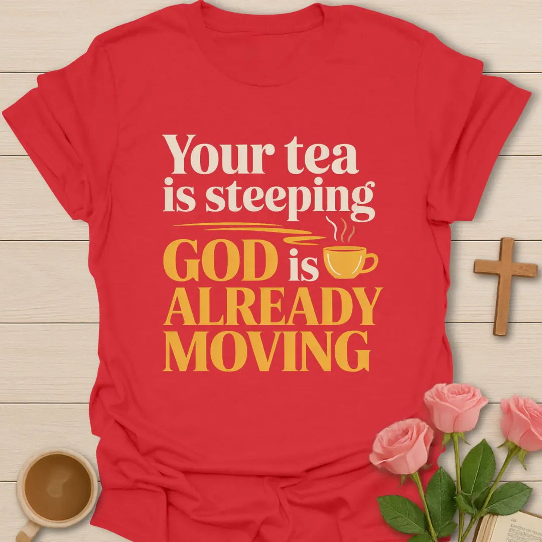 God Is Moving t-shirt with faith-inspired lettering - Red