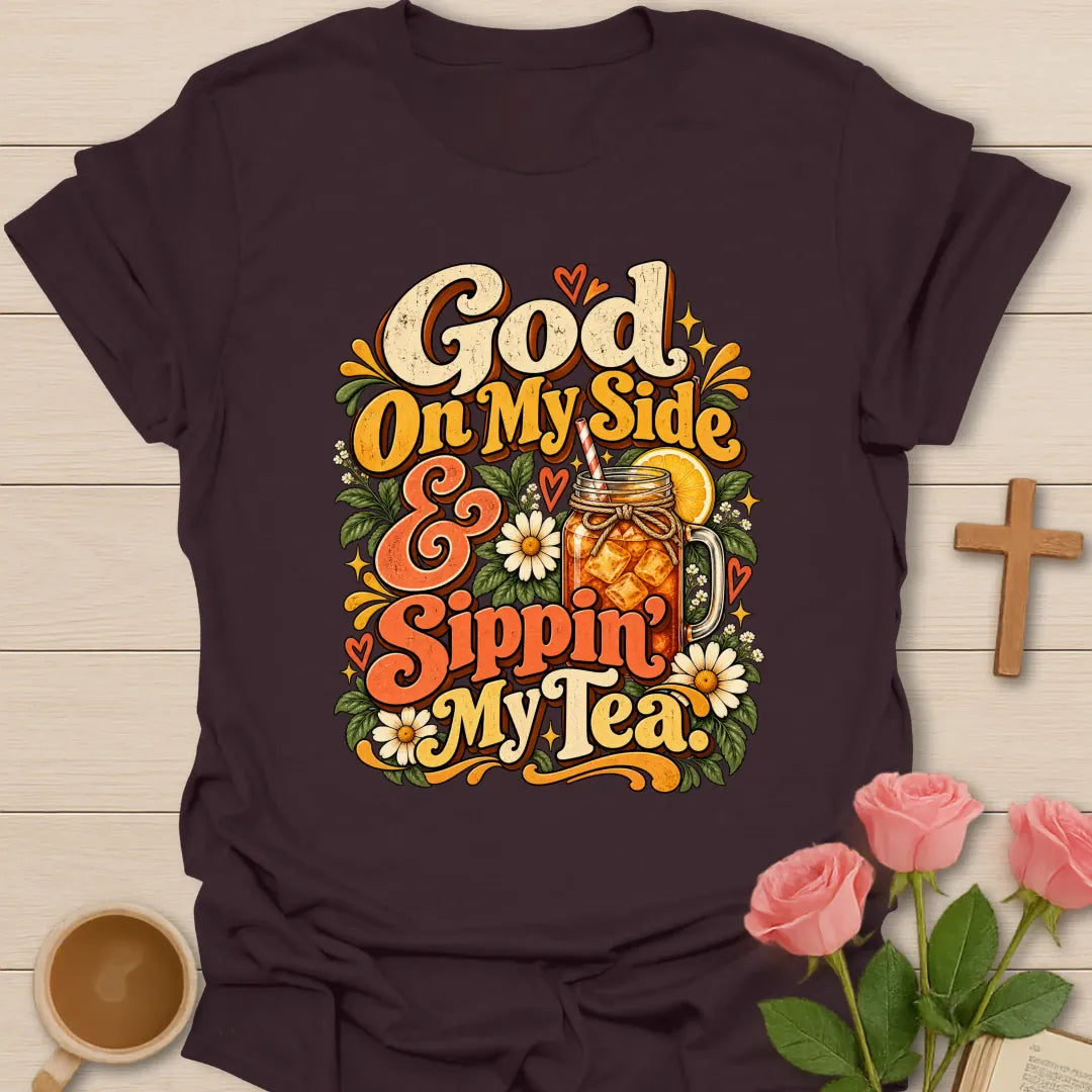 God On My Side Christian t-shirt with faith-inspired lettering design - Dark Chocolate