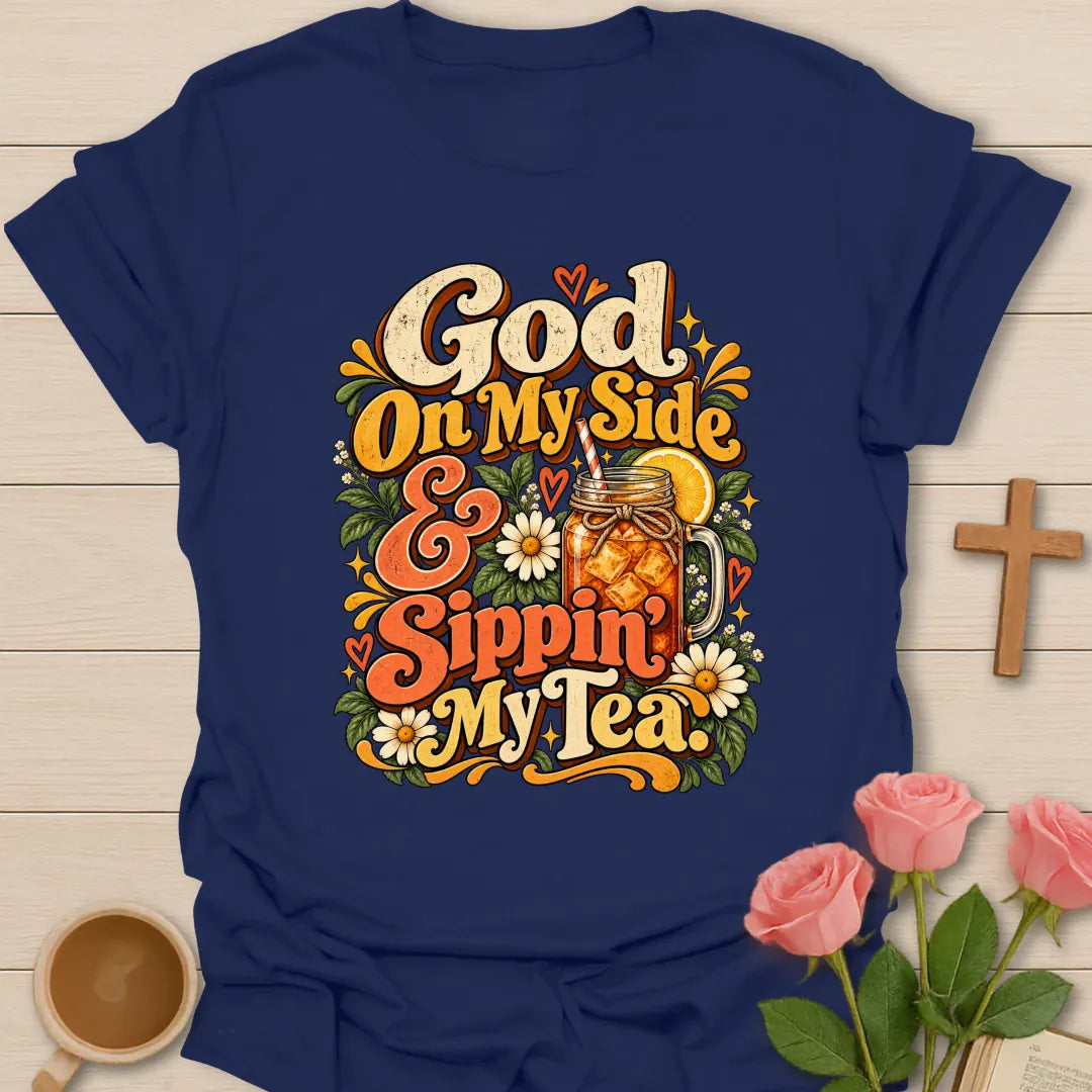 God On My Side Christian t-shirt with faith-inspired lettering design - Navy