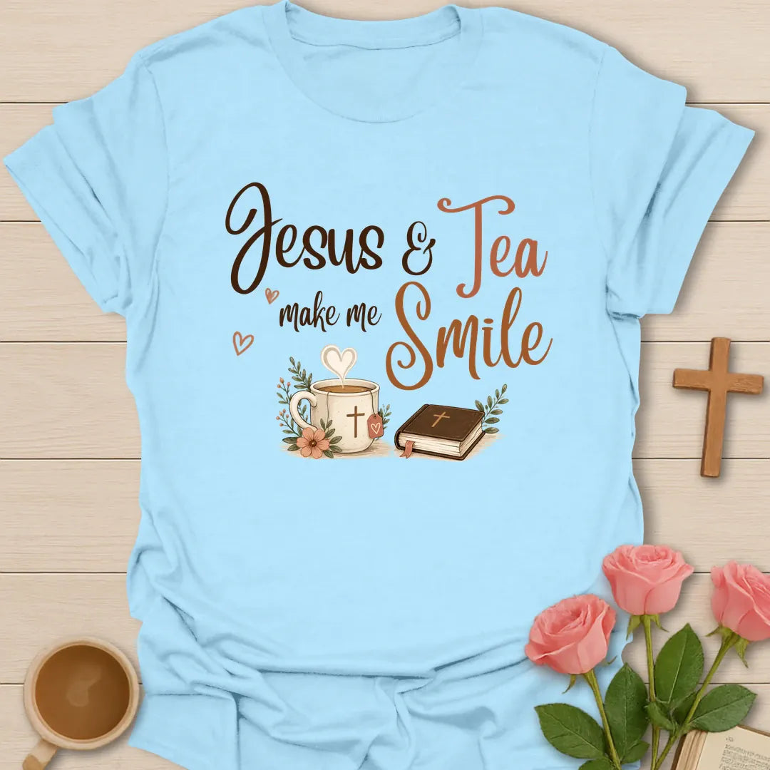 Jesus & Tea Make Me Smile T-Shirt KozzyCo Christian and tea lover design