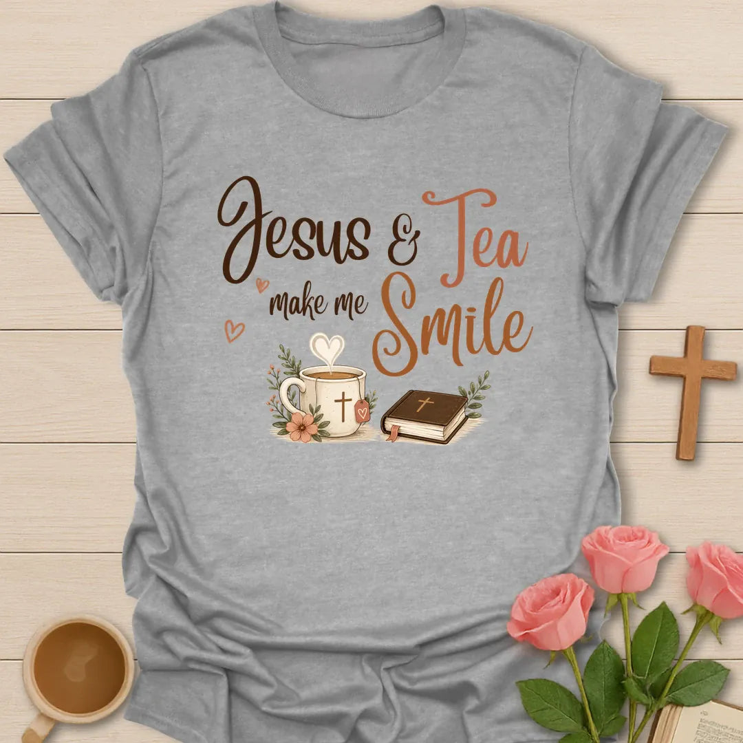 Jesus & Tea Make Me Smile T-Shirt KozzyCo Christian and tea lover design