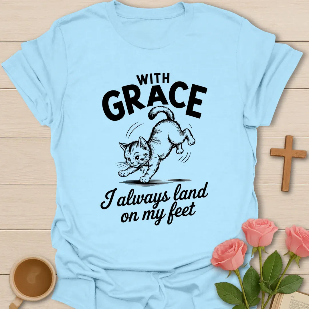 Grace Always t-shirt with simple lettering and grace-themed faith design - Light Blue
