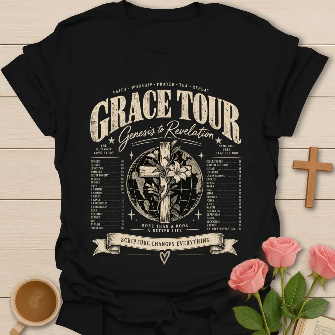 Grace Tour t-shirt with faith-inspired lettering - Black