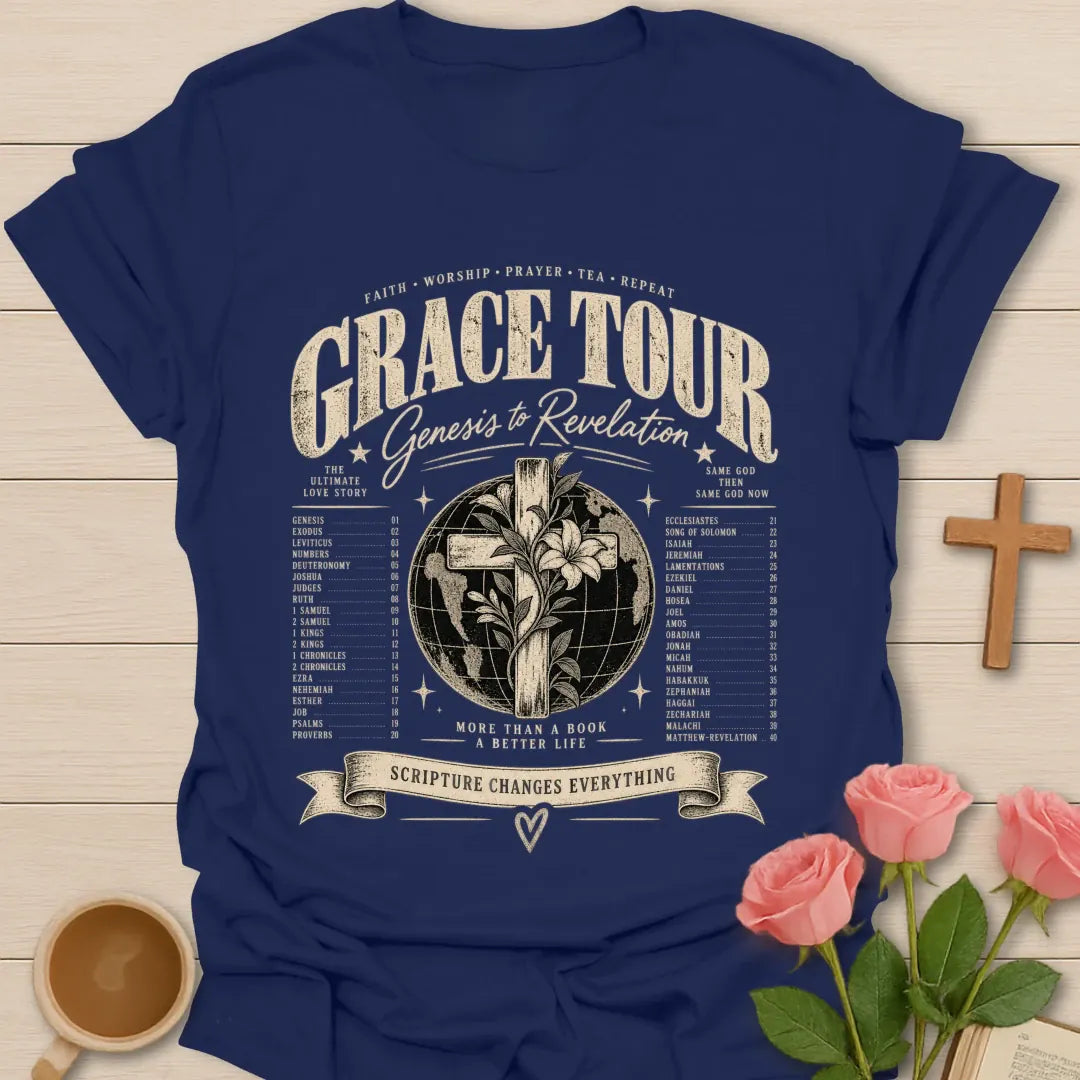 Grace Tour t-shirt with faith-inspired lettering - Navy