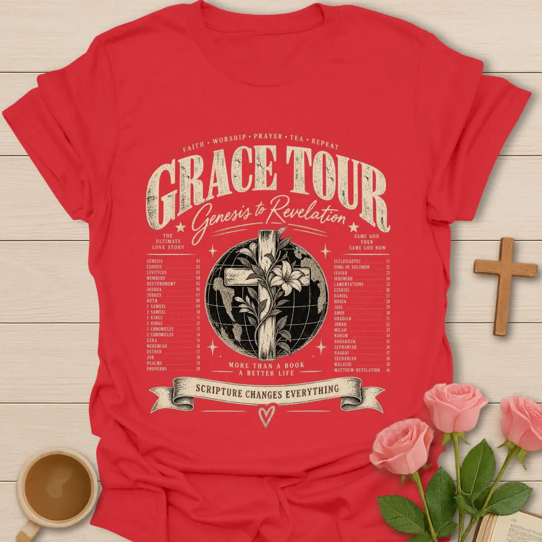 Grace Tour t-shirt with faith-inspired lettering - Red