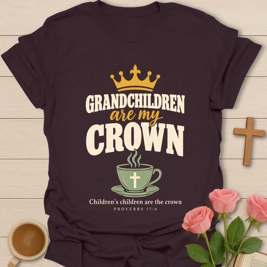 Grandchildren Are My Crown Christian t-shirt with faith-inspired lettering and design - Dark Chocolate