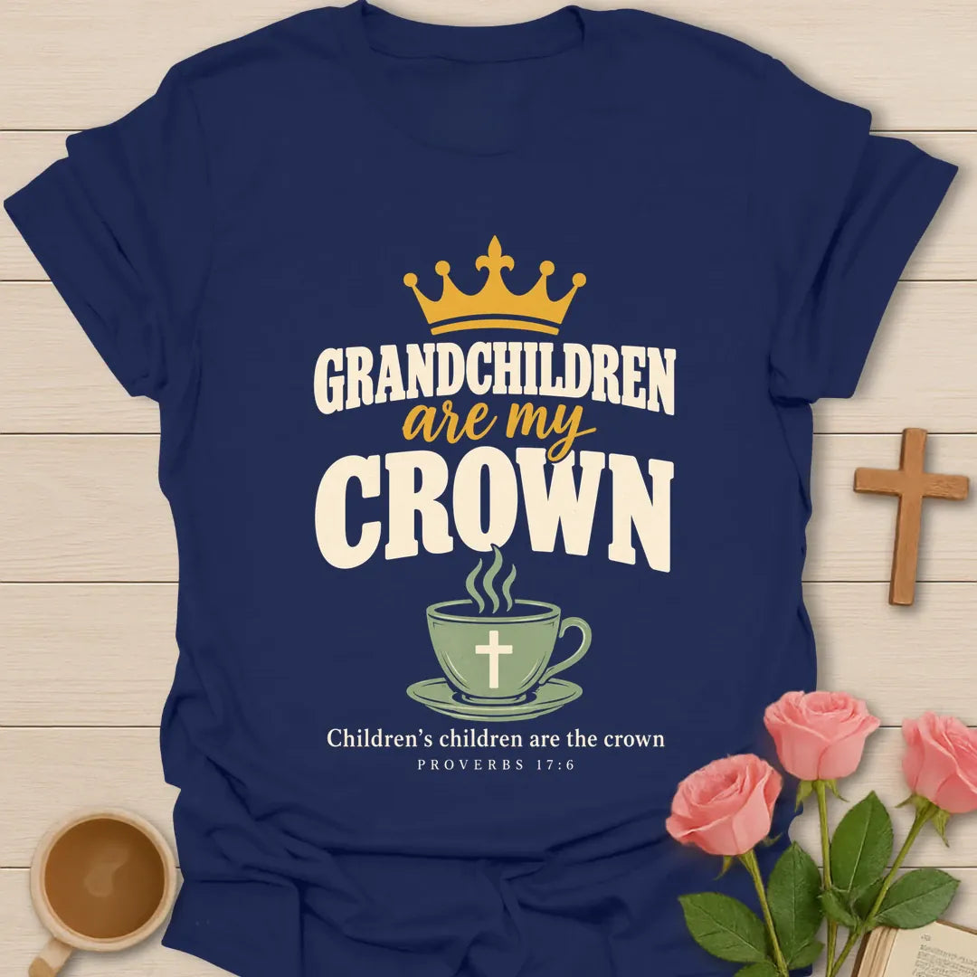 Grandchildren Are My Crown Christian t-shirt with faith-inspired lettering and design - Navy