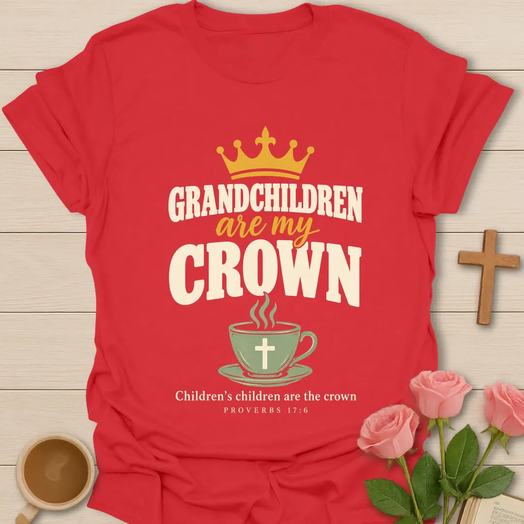 Grandchildren Are My Crown Christian t-shirt with faith-inspired lettering and design - Red