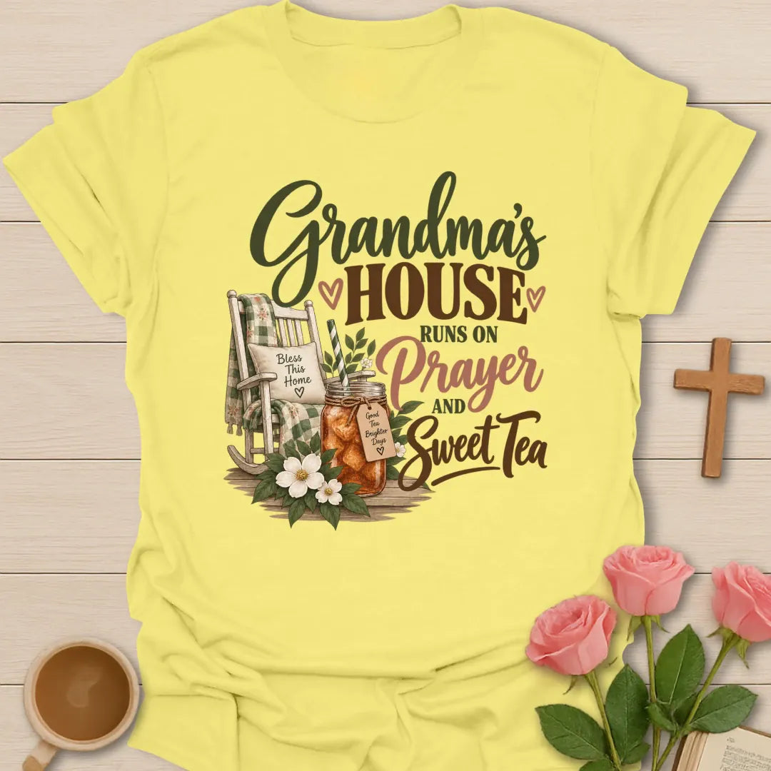 Grandma's House Christian t-shirt with cozy faith-inspired lettering - Cornsilk