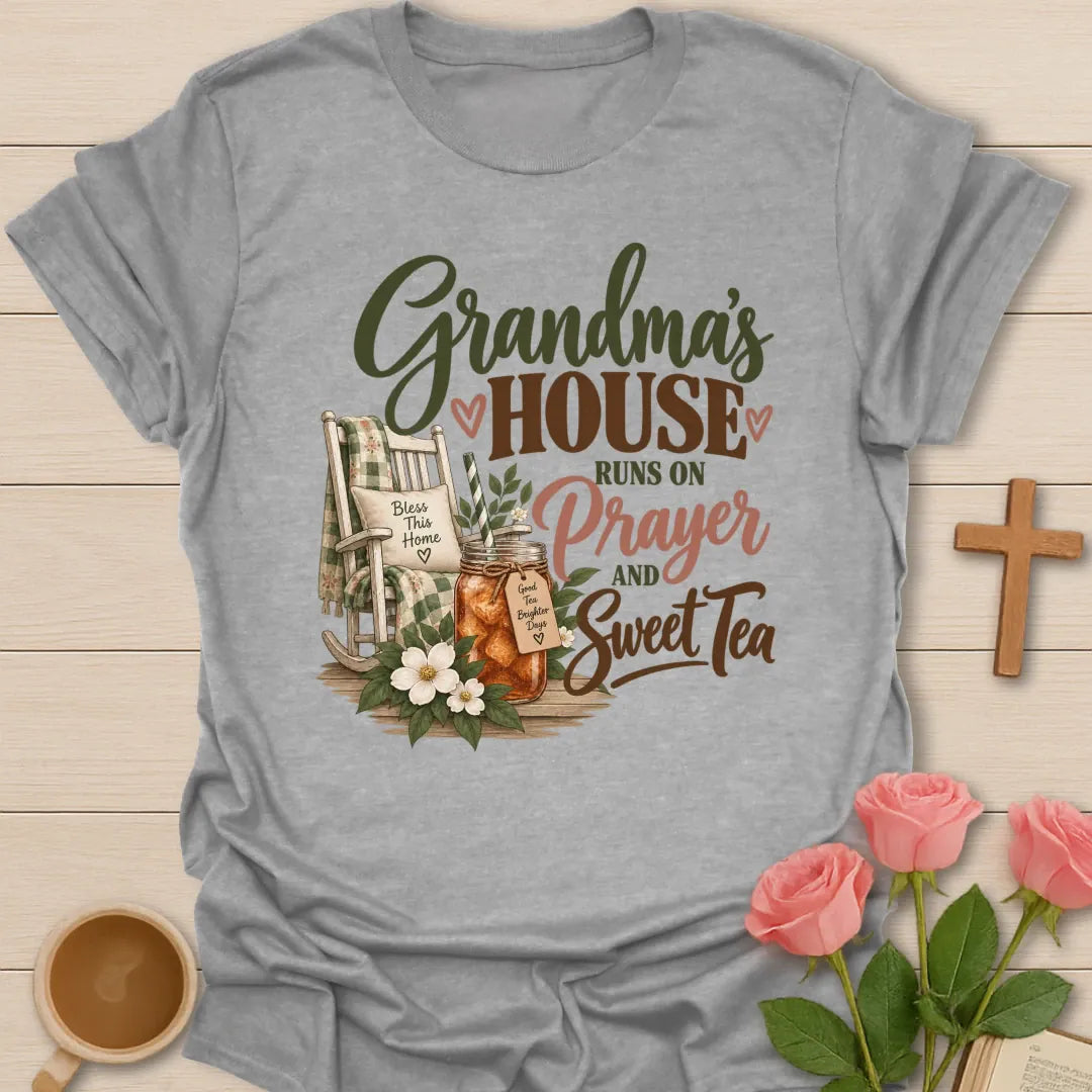 Grandma's House Christian t-shirt with cozy faith-inspired lettering - Sport Grey