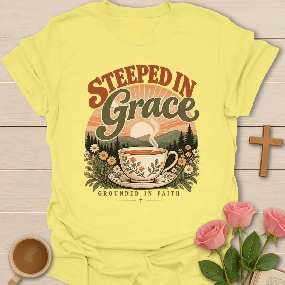 Grounded in Grace Christian t-shirt with faith-inspired lettering and design - Cornsilk