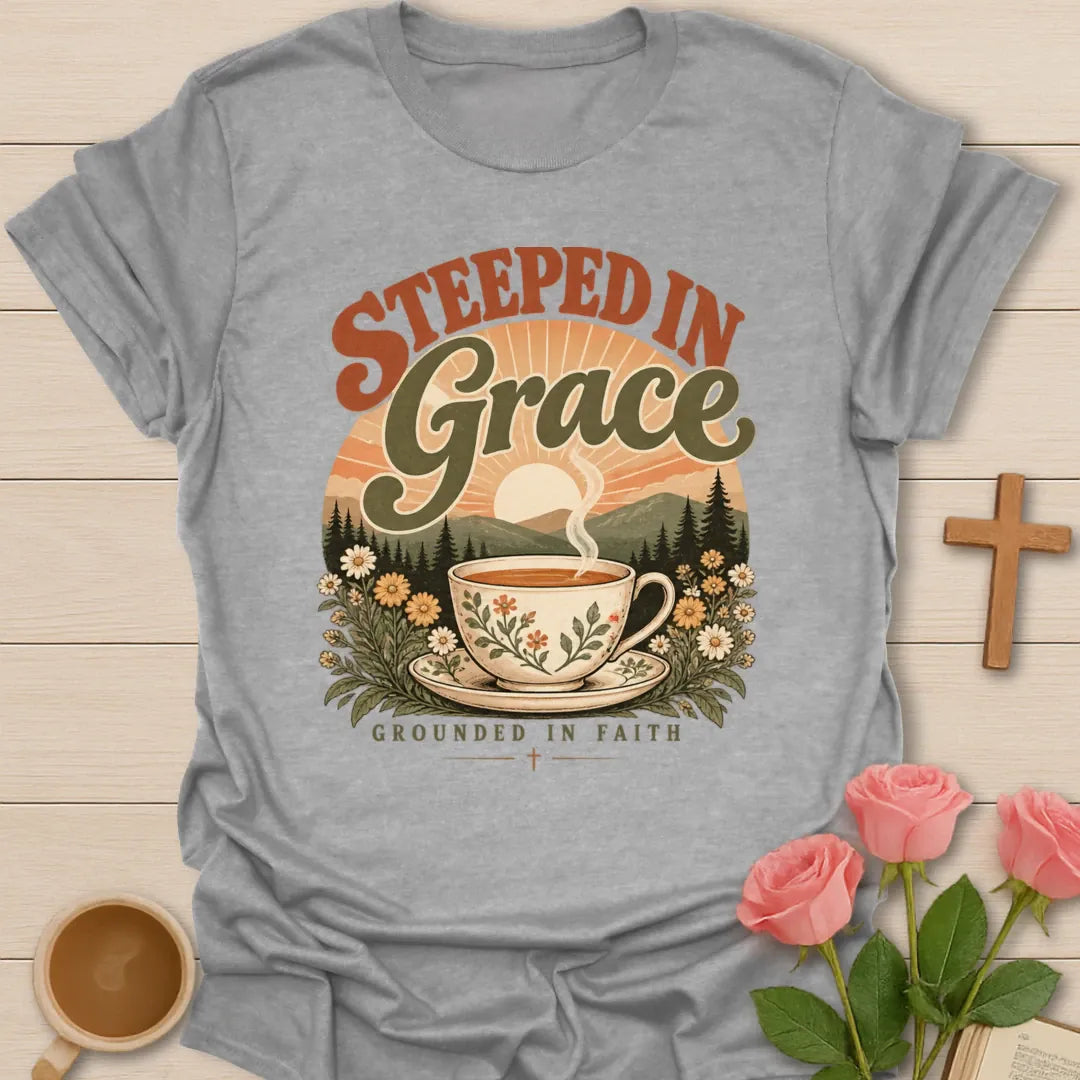 Grounded in Grace Christian t-shirt with faith-inspired lettering and design - Sport Grey