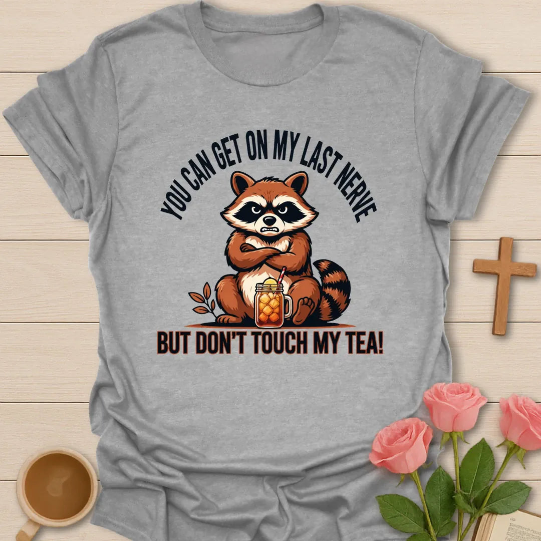 Grumpy Raccoon Sweet Tea t-shirt with a grumpy raccoon and sweet tea faith design - Sport Grey
