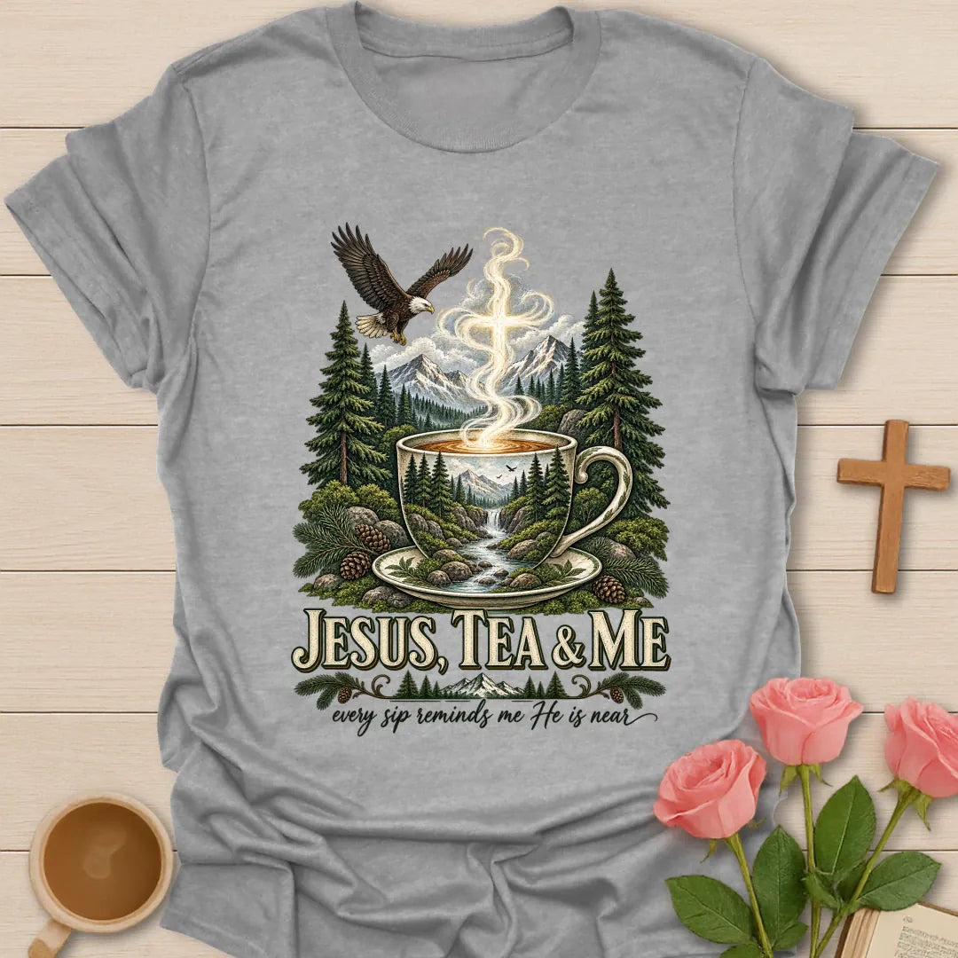 He Is Near shirt with gentle faith-inspired lettering. - Sport Grey