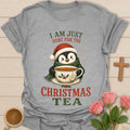 I Am Just Here For The Christmas Tea shirt with festive holiday lettering - Sport Grey
