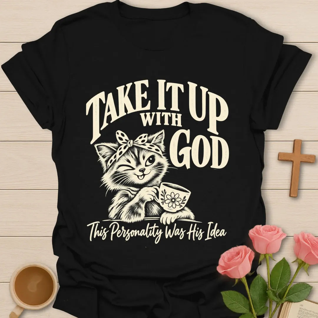 His Personality Idea T-Shirt with playful faith lettering. - Black