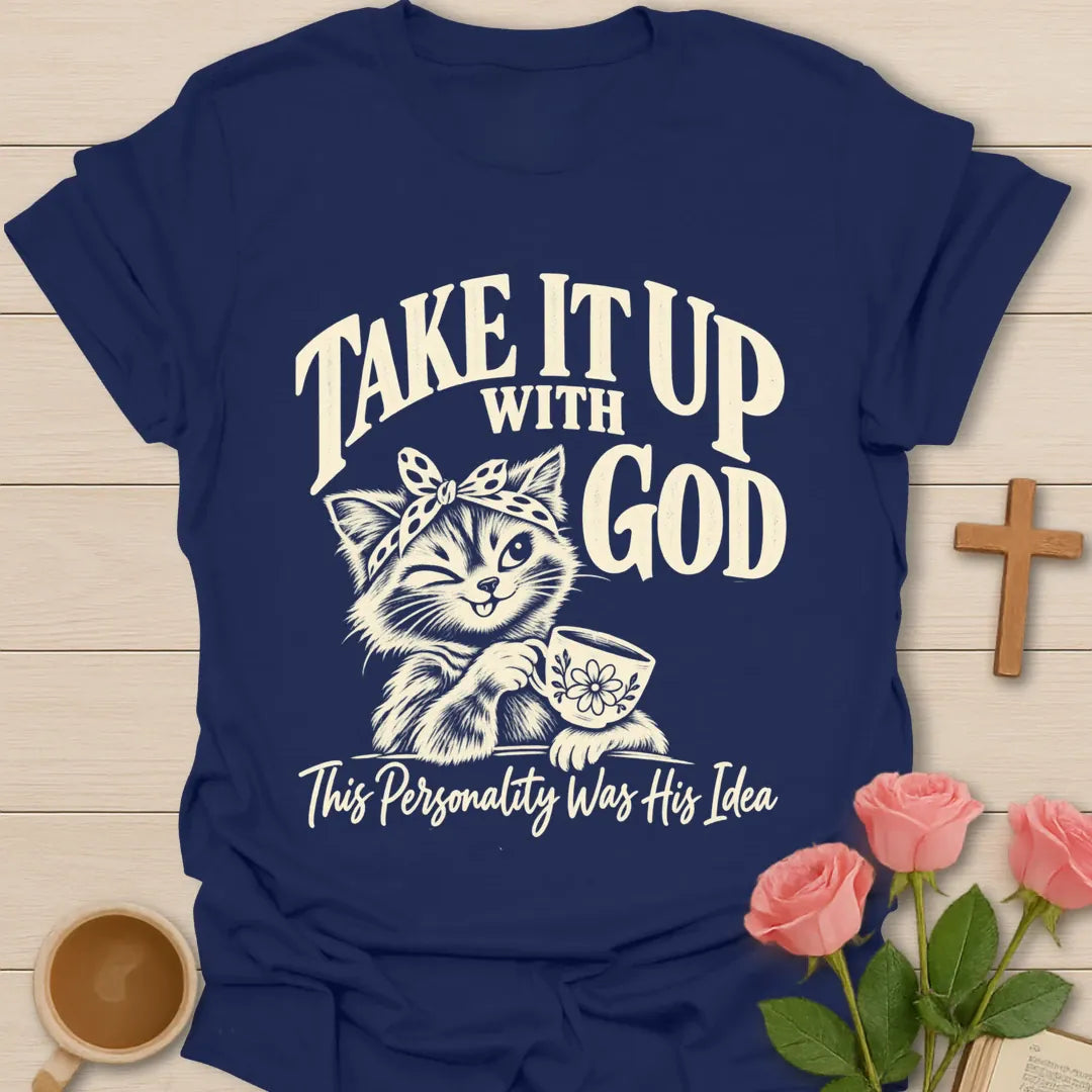 His Personality Idea T-Shirt with playful faith lettering. - Navy