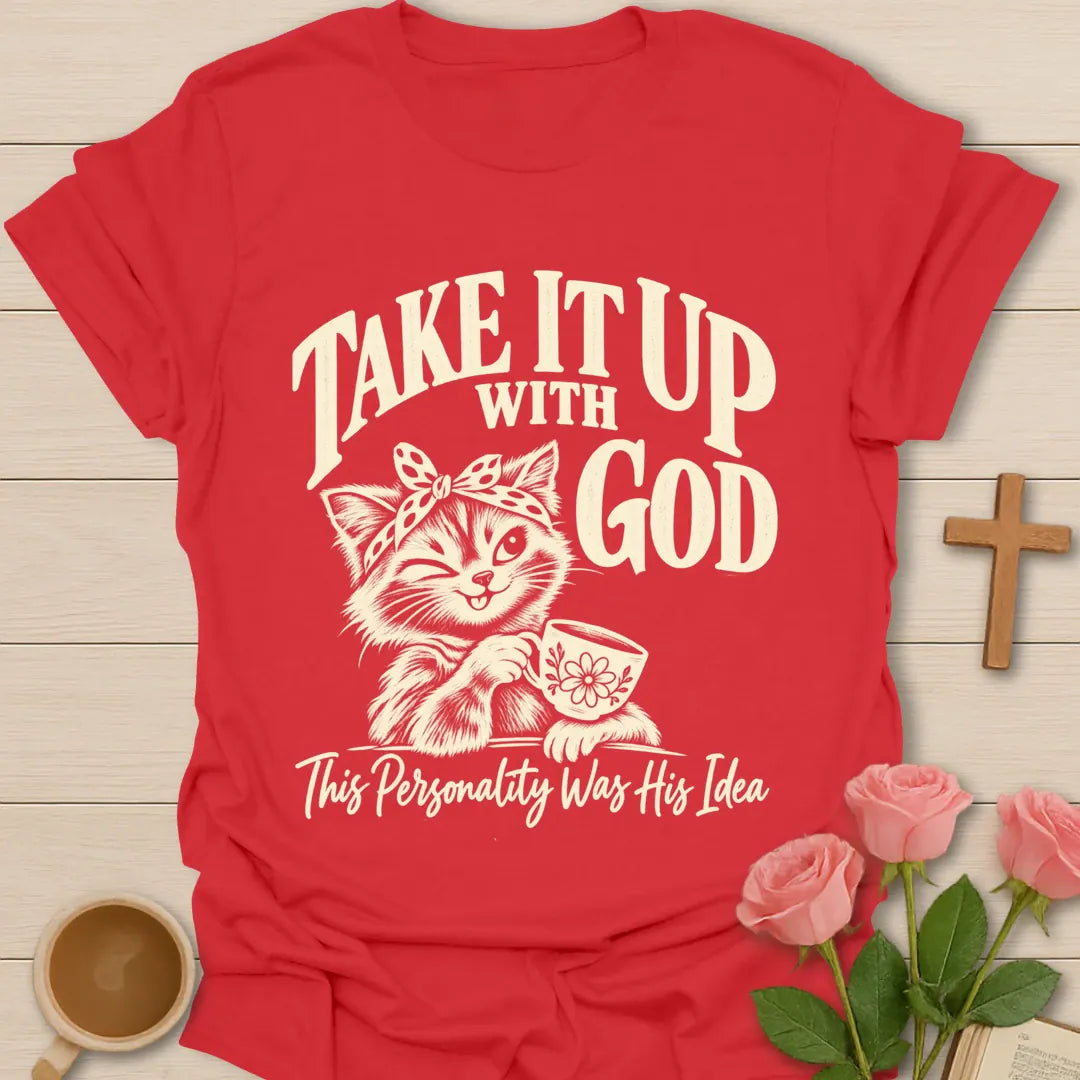 His Personality Idea T-Shirt with playful faith lettering. - Red