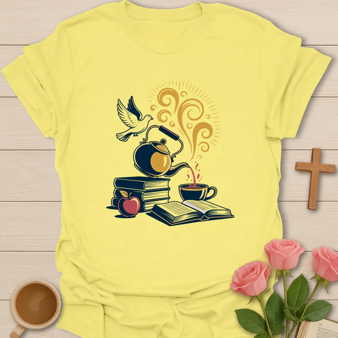 Holy Spirit Filled shirt with dove, florals, and cream vintage lettering. - Cornsilk