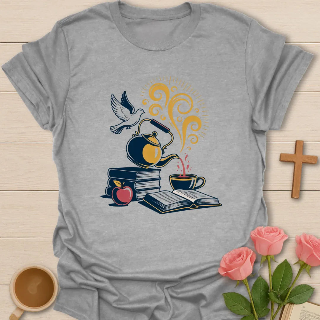 Holy Spirit Filled shirt with dove, florals, and cream vintage lettering. - Sport Grey