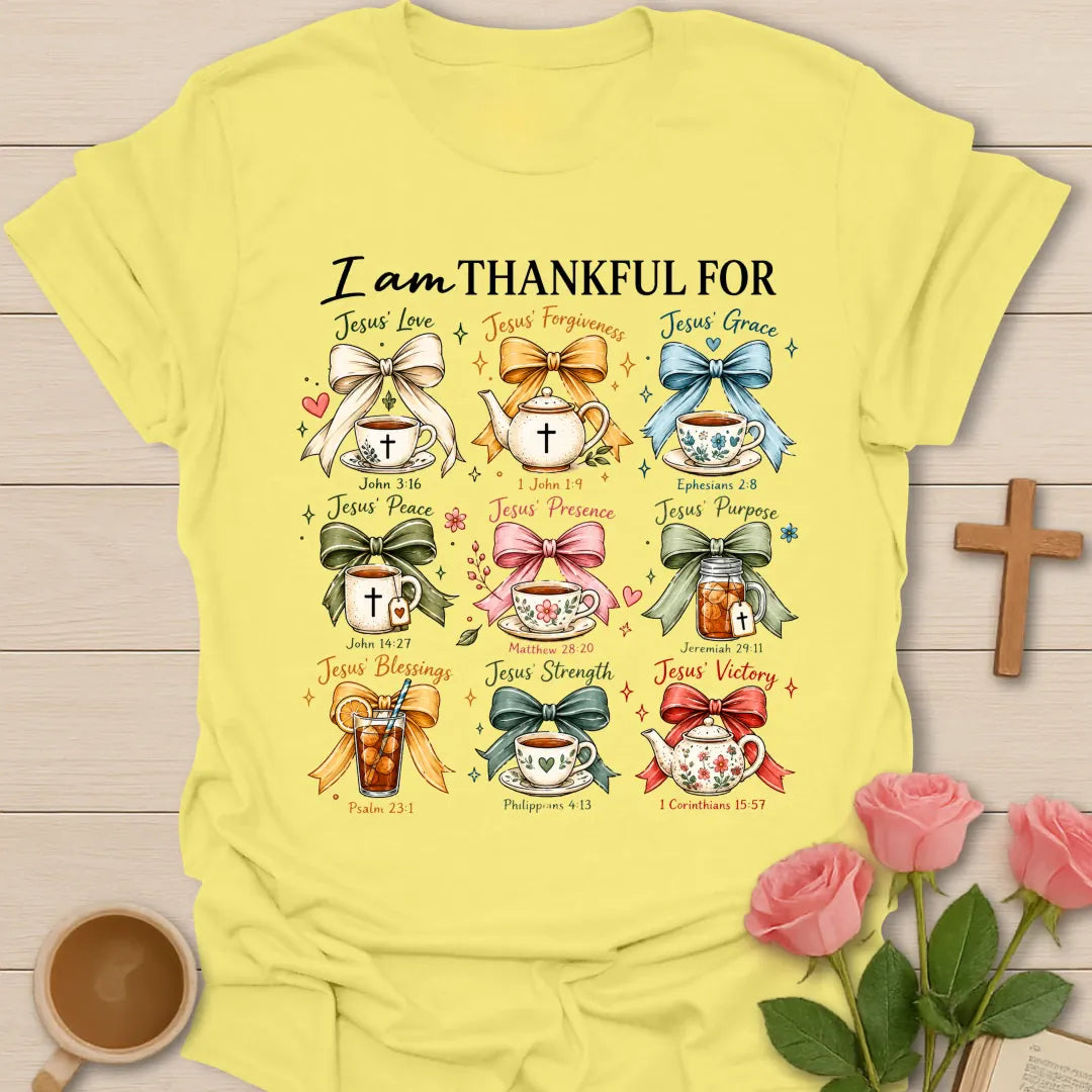 I Am Thankful shirt with simple gratitude lettering - Cornsilk