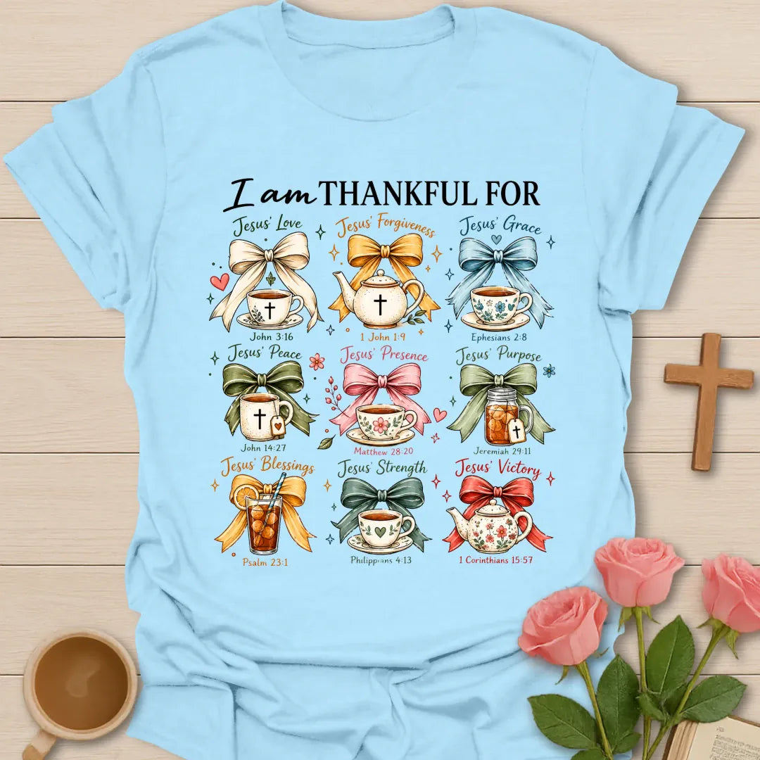 I Am Thankful shirt with simple gratitude lettering - Light Blue