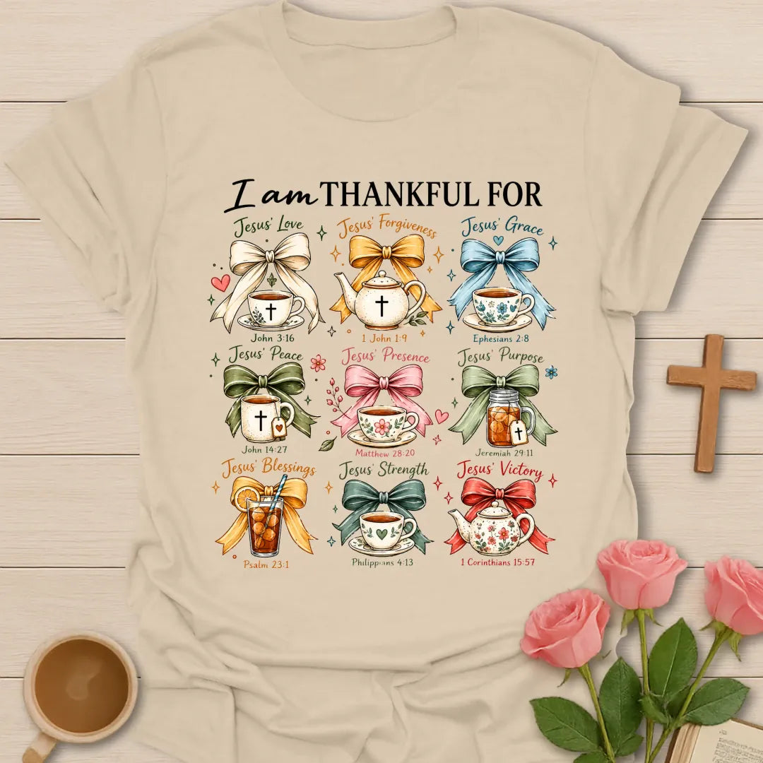 I Am Thankful shirt with simple gratitude lettering - Sand