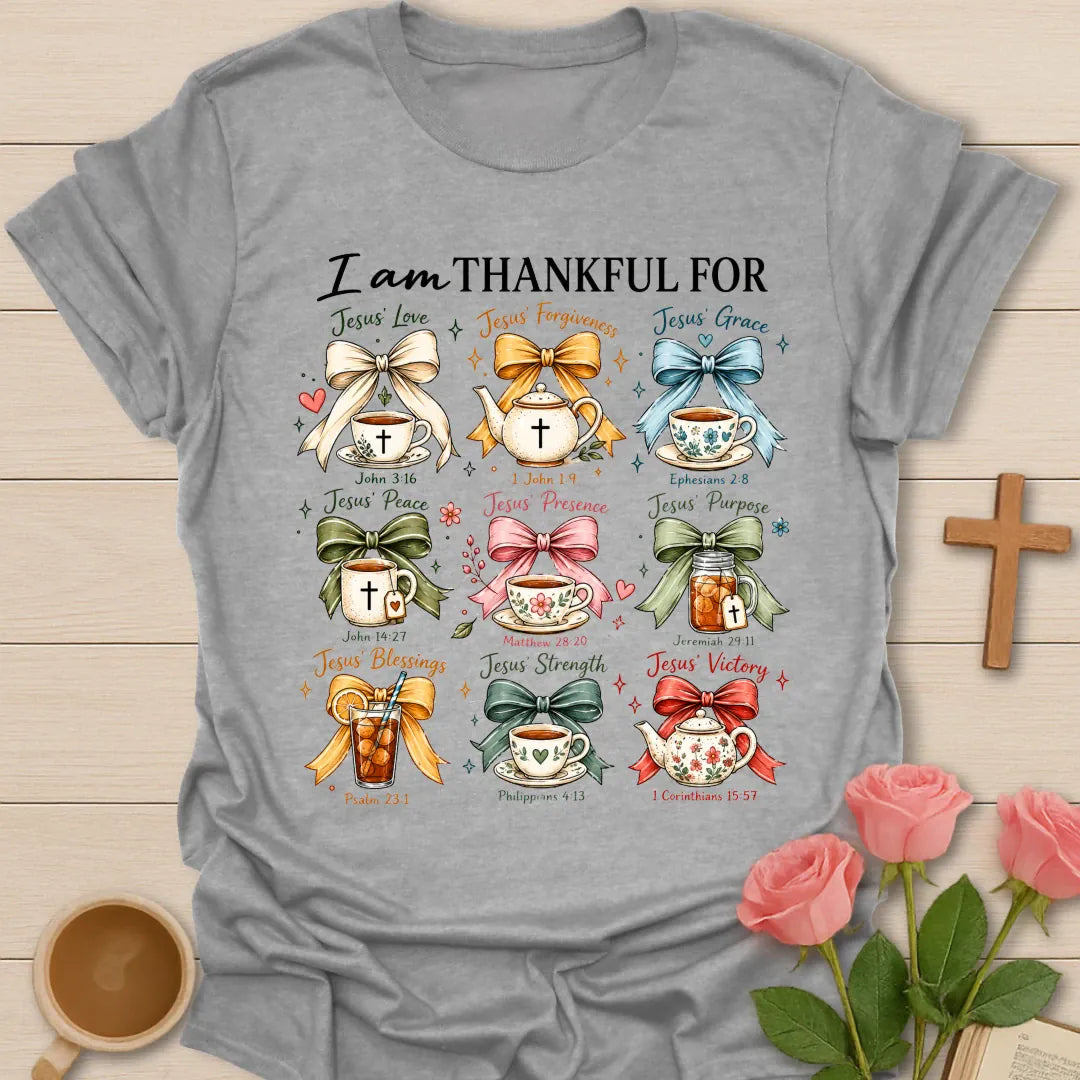 I Am Thankful shirt with simple gratitude lettering - Sport Grey