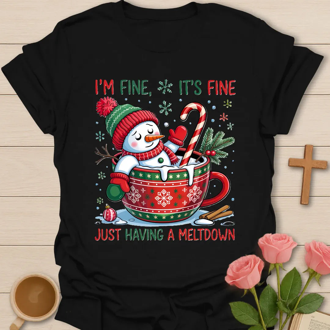 I'm Fine Christmas funny Christian tea t-shirt with playful holiday lettering and faith-inspired design. - Black