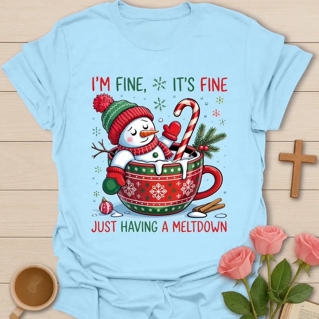 I'm Fine Christmas funny Christian tea t-shirt with playful holiday lettering and faith-inspired design. - Light Blue