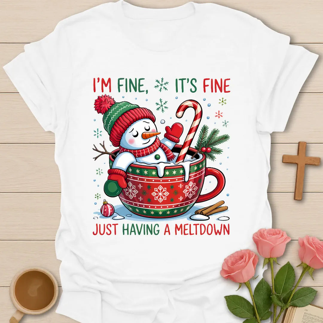I'm Fine Christmas funny Christian tea t-shirt with playful holiday lettering and faith-inspired design. - White