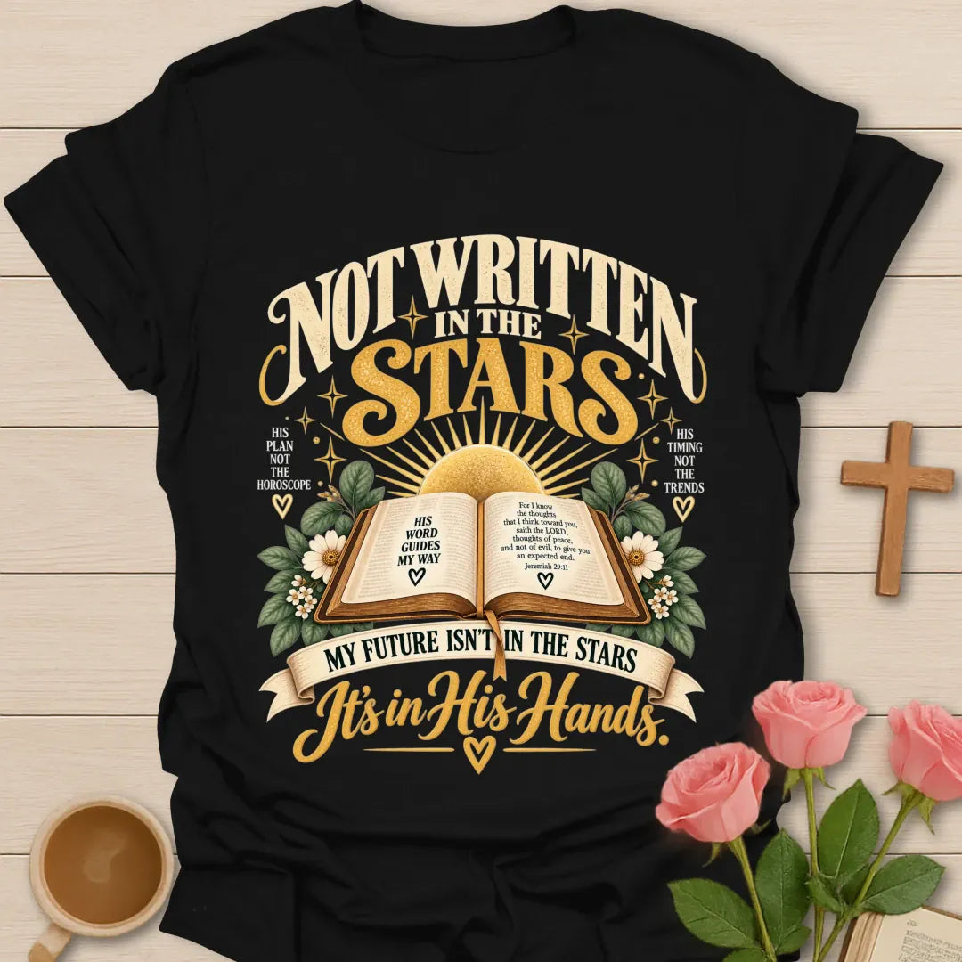 In His Hand t-shirt with faith-inspired design - Black