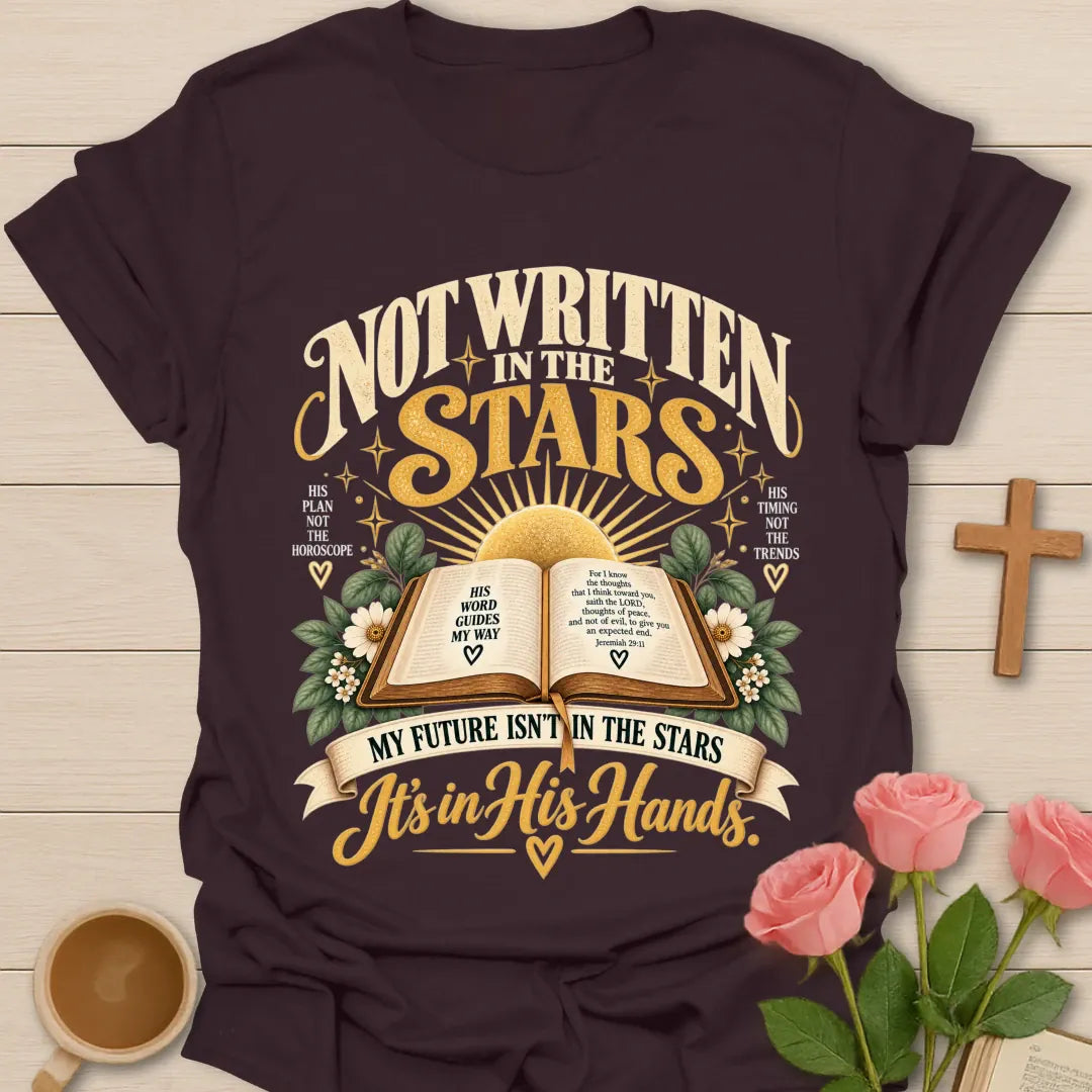 In His Hand t-shirt with faith-inspired design - Dark Chocolate