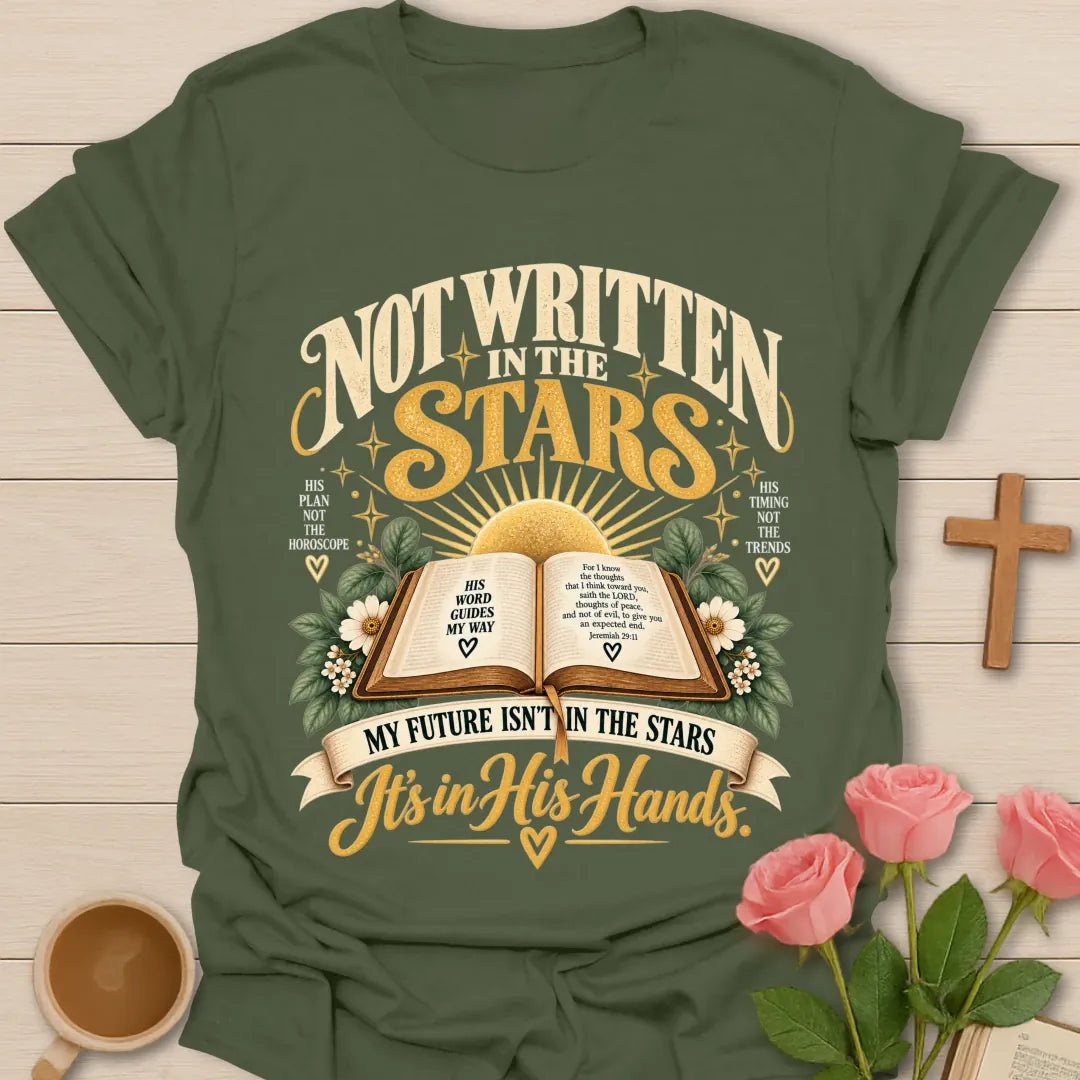 In His Hand t-shirt with faith-inspired design - Military Green